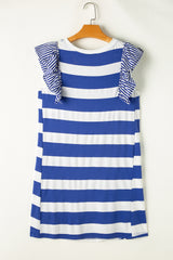 Sky Blue Stripe Ruffle Sleeve T Shirt Dress
