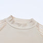 Apricot Ribbed Solid Color Striped Mesh Long Sleeve Top