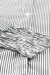 Black Striped Casual Shirred Cuffs Shirt