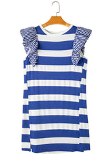 Sky Blue Stripe Ruffle Sleeve T Shirt Dress