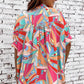 Multicolor Abstract Print Half Batwing Sleeve Loose Shirt