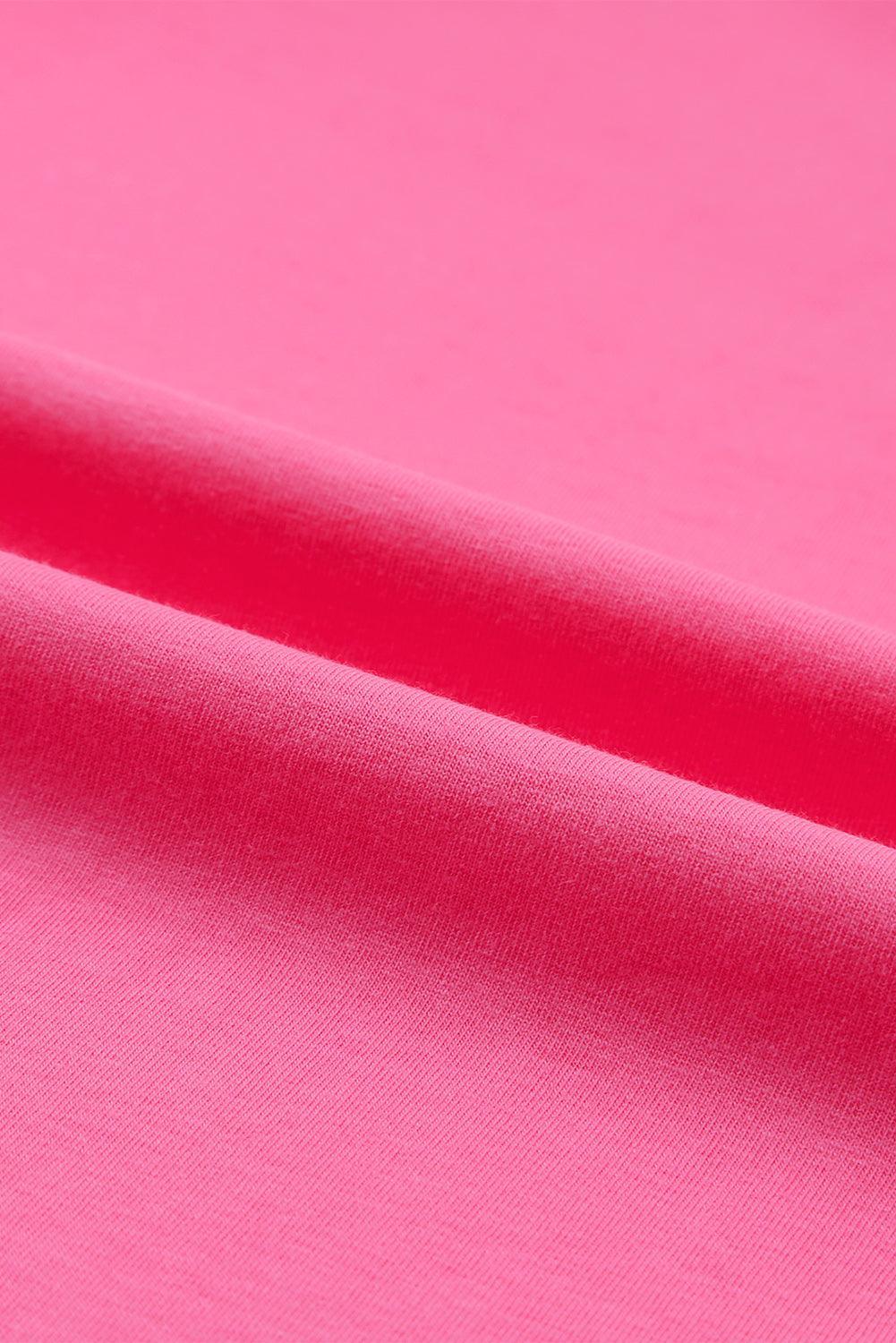 Pink Plain Tulle Round Neck Ruffle Sleeve Blouse - Ninonine