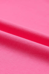 Pink Plain Round Neck Tulle Ruffle Sleeve Blouse