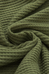 Jungle Green Textured Knit V Neck Button Cuffs Long Sleeve Top