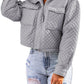 Gray Quilted Pocketed Zip Up Cropped Jacket