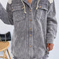 Gray Colorblock Raw Hem Patchwork Hooded Corduroy Jacket