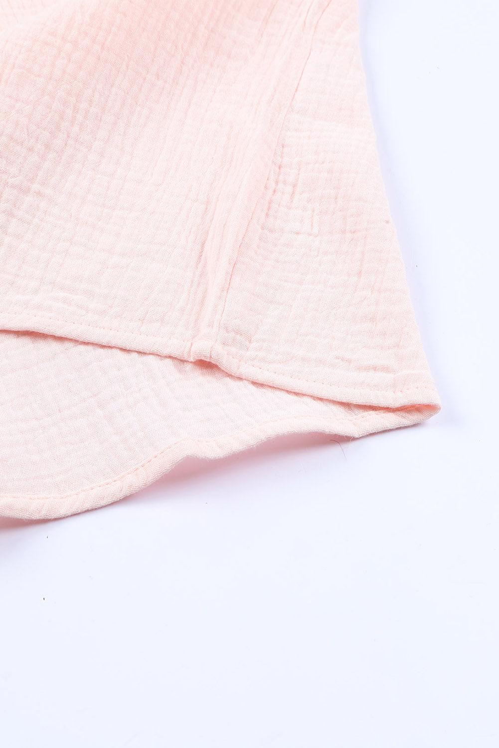 Pink Textured Tiered Ruffle Casual Short Sleeve Top - Ninonine