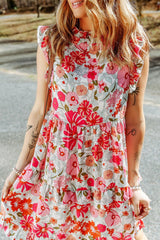 Floral Print Casual Ruffled Sleeveless Tiered Short Dress