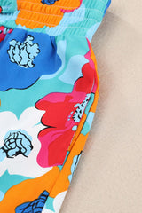 Multicolor Floral Abstract Print Drawstring Wide Waistband Pants