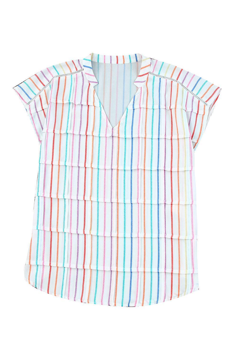 Multicolor Striped Short Sleeve Blouse for Women - Ninonine