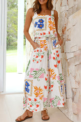 White Square Neck Tank and Wide Leg Pants Floral Set