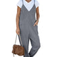 Gray Casual Textured Sleeveless V-Neck Pocketed Jumpsuit