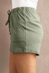 Green Drawstring Elastic Waist Pocketed Shorts