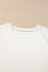 Parchment Eyelet Patched Sleeve Quilted Top