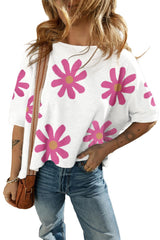 White Retro Flower Print Cropped T Shirt