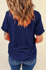 Blue American Flag Bow Knot Graphic Round Neck Tee