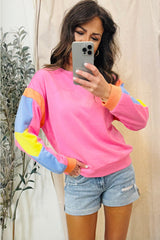 Pink Candy Colorblock French Terry Hem Long Sleeve Top