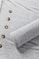 Gray Side Buttons Crew Neck Knit Top
