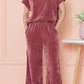 Rose Pink Mineral Wash Corduroy Short Sleeve Top and Crop Pants Set