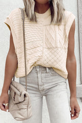 Beige Plain Twist Cable Knitted Top