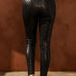 Black Shiny Leopard Casual Textured Leggings