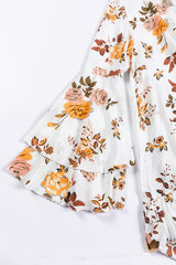 White Printed Floral Print Layered Sleeve Mini Dress