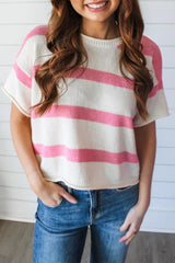 Pink Stripe Drop Sleeve Lightweight Knitted Top