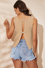 Parchment Buttoned Backless Rib Knit Tank Top