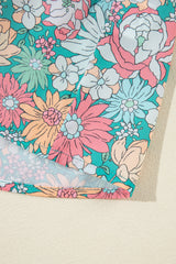 Multicolour Floral Print Short Puff Sleeve V Neck Boho Peplum Blouse