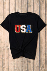 Black Casual USA Letter Print Graphic Tee