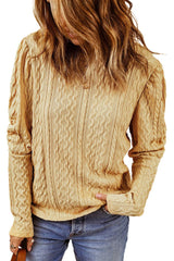 Khaki Solid Color Leg-of-mutton Sleeve Textured Knit Top