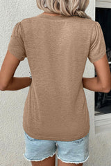 Pale Khaki Petal Sleeve V Neck T-Shirt - Ninonine