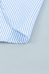 Light Blue Striped Casual Shirred Cuffs Shirt - Ninonine