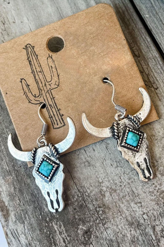 Silver Vintage Turquoise Bull Head Earrings