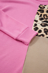 Bonbon Leopard Colorblock Waffle Knit Top
