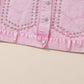 Pink Rivets Pocketed Cropped Denim Jacket