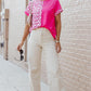 Rosy Leopard Print Top Color Block Rolled Up Sleeve Casual T Shirt
