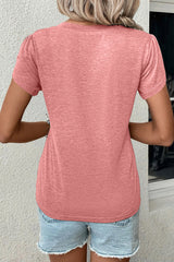 Rose Tan Tulip Sleeve V Neck T-Shirt