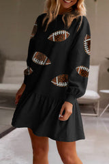 Black Sequins Rugby Mini Sweatshirt Dress