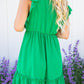 Bright Green Split V Neck Elastic Waist Ruffled Mini Dress