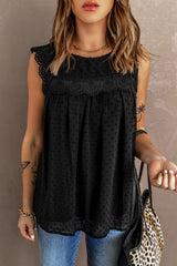 Black Crochet Swiss Dot Casual Sleeveless Summer Top For Women