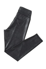 Black Crossed Dip Waist Sleek Leather Leggings - Ninonine