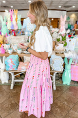 Pink Smocked Waist Tiered Maxi Skirt