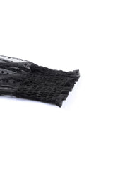 Black Sexy Sheer Dotty Puff Sleeve Ribbed Velvet Bodysuit - Ninonine