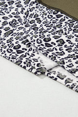 Jungle Green Leopard Print Waffle Knit Patchwork Top