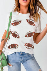 White Sequined Rugby Graphic T Shirt