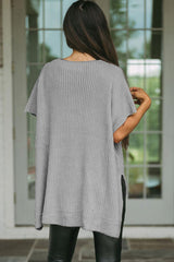 Gray Side Slit Short Dolman Sleeve Knitted Oversized Top