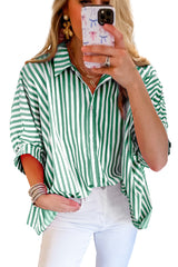 Green Stripe Dolman Sleeve Oversized Blouse
