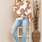 Khaki Floral Pattern Ribbed Trim Pullover Sweater