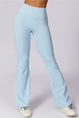 Mist Blue Solid Color High Waist Active Sports Flare Pants